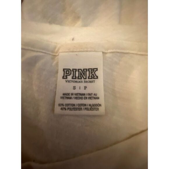Pink Victoria's Secret off-white 3/4 sleeve casual graphic lounge t-shirt size S - Picture 8 of 8